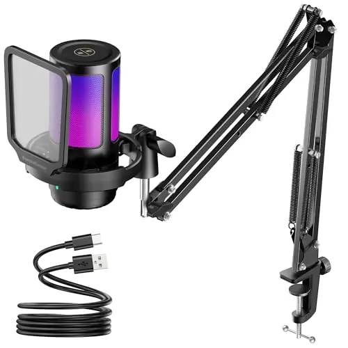 InnoGear CM38X gaming microphone with boom arm and RGB lighting