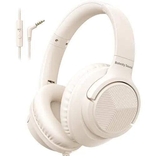 Botesty Sound beige white over-ear headphones with foldable design