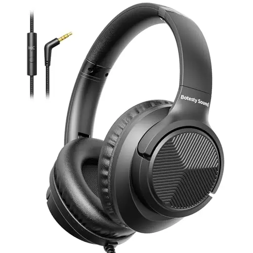 Botesty Sound over-ear wired headphones with microphone in black