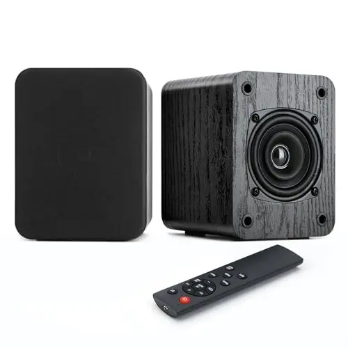 Saiyin powered bookshelf speakers in compact wood design