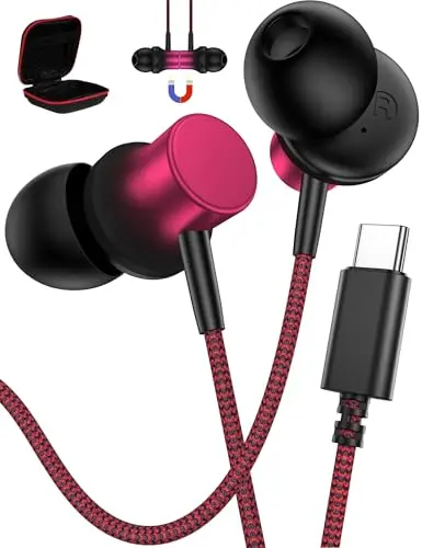 ACAGET USB-C earbuds with braided cable for Samsung S24 Ultra