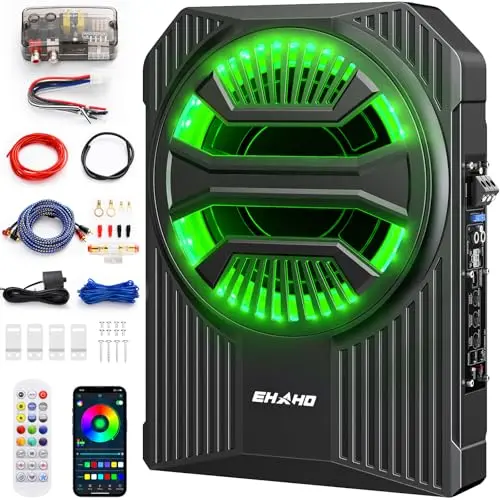 Ehaho 1200W slim underseat car subwoofer with RGB lights and app control