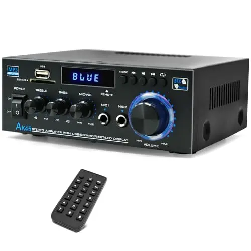 AK45 stereo home audio amplifier with Bluetooth and microphone input