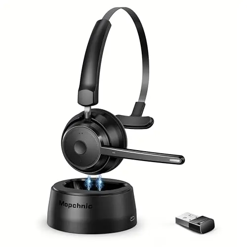 Mopchnic Bluetooth headset with AI noise-canceling microphone