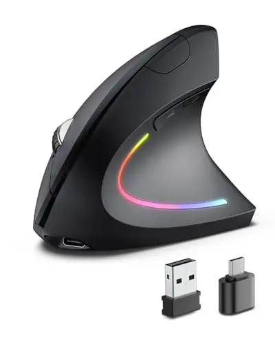 POJTK ergonomic wireless rechargeable vertical mouse in black