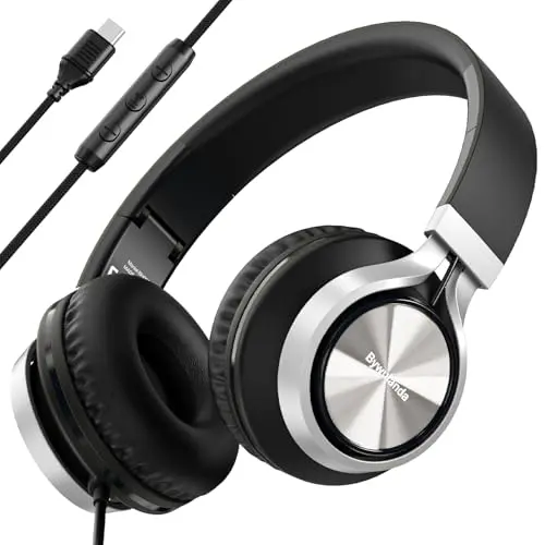 Bywulanda USB C wired over-ear headphones in black and gray
