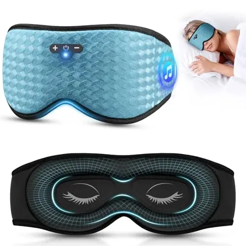 BULYPAZY blue sleep mask with built-in Bluetooth headphones