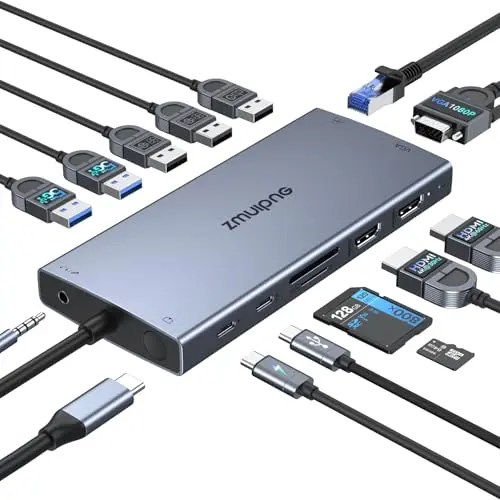 ZMUIPNG 15-in-1 USB C docking station with VGA and HDMI ports