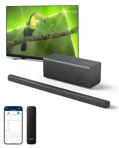 PHILIPS B6309 soundbar with wireless subwoofer and advanced audio technologies