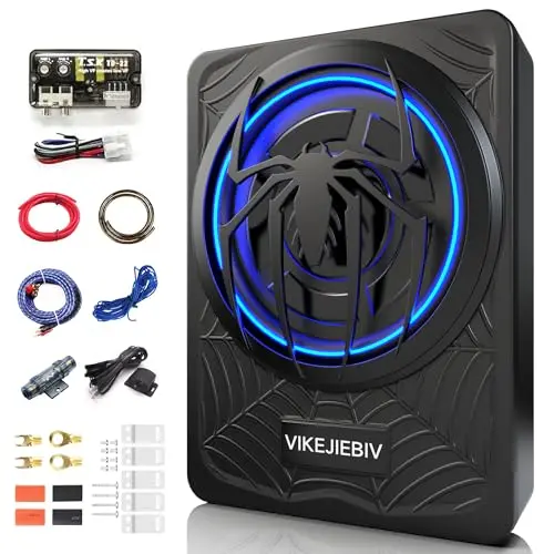 VIKEJIEBIV slim under-seat car subwoofer with ambient lighting