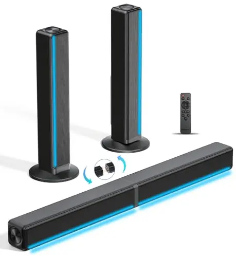 GEOYEAO soundbar with RGB LED lights and detachable speaker design