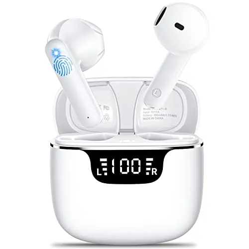 Godyse wireless earbuds in white with LED display