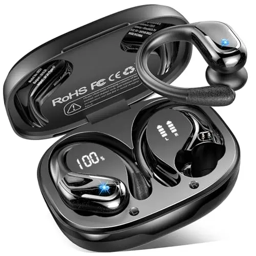 Rulefiss wireless earbuds with over-ear hooks and noise cancellation