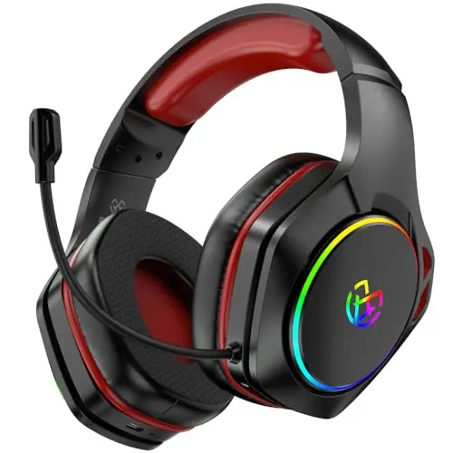 Tatybo wireless gaming headset with 2.4GHz connectivity and red accents
