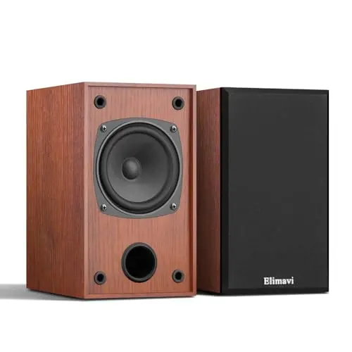 Elimavi passive bookshelf speakers in wood grain color