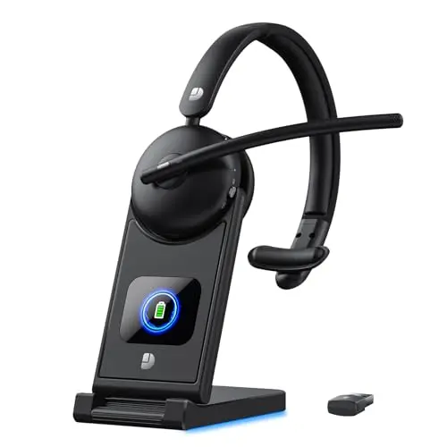 Dytole wireless headset with smart charging dock and microphone