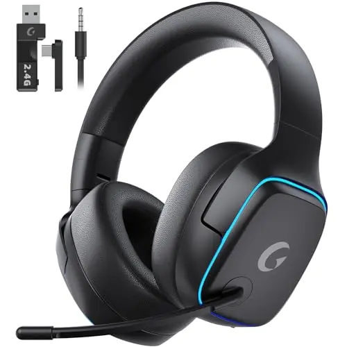 Gvyugke wireless gaming headset with blue lighting and foldable design