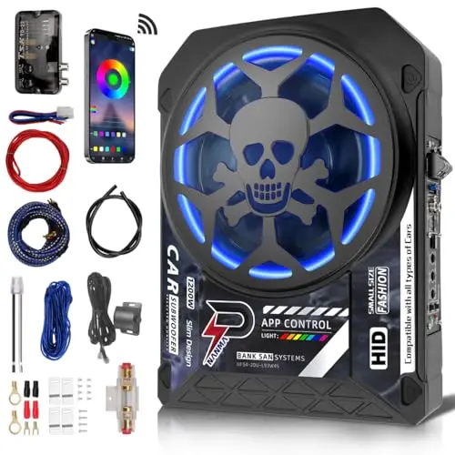 SPNANMA 1200W slim underseat car subwoofer with multicolor LED