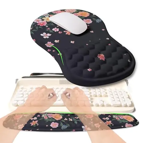 KUOSGM 2-in-1 ergonomic set with wave rise keyboard wrist rest and massage mouse pad