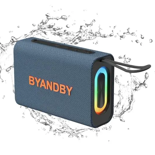 BYANDBY portable Bluetooth speaker on a shower shelf
