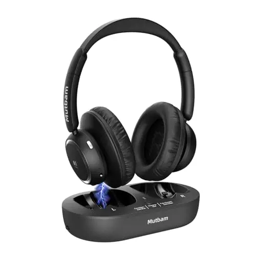 Mutbam wireless over-ear headphones with charging dock for TV watching