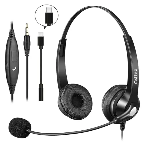 Callez wired computer headset with dual 3.5mm and USB-C connections