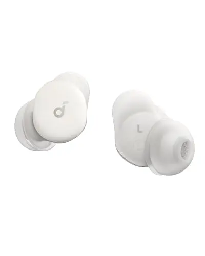 Soundcore Sleep A30 sleep earbuds in moonlit white with charging case