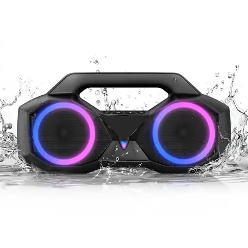 OZJ portable Bluetooth speaker with RGB lights and 80W bass