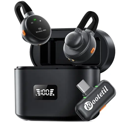 Wootetil wireless lavalier microphone with compact charging case