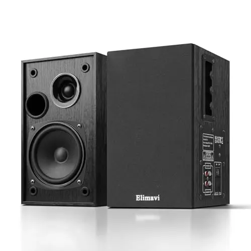 Elimavi black bookshelf speakers with 1-inch tweeters