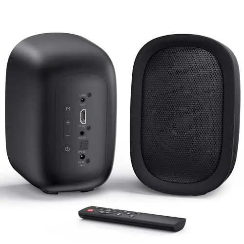 Saiyin powered bookshelf speakers with wood grain design for record players