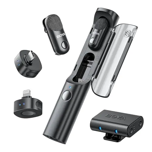 BOYA Magic wireless microphone showing clip-on and handheld modes