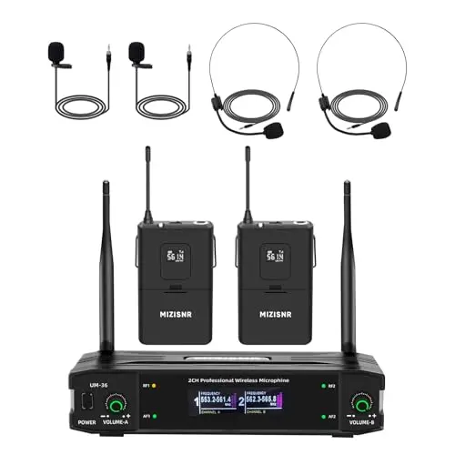 MIZISNR UHF wireless lavalier microphone system with dual channels for preaching
