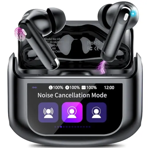 Thunelec wireless earbuds with multifunctional touch screen and ANC/ENC noise cancellation