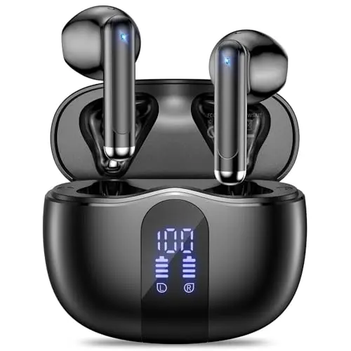 JYUESJKJ wireless earbuds in black with LED display case
