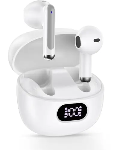 Sidpro wireless earbuds with LED charging case in white