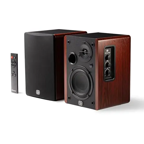 PreSonus Eris Accent powered bookshelf speakers with wood grain