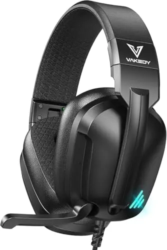 Vakedy wired gaming headset in black with folding design