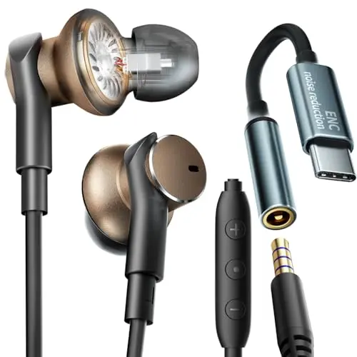jechan wired earbuds with dual driver technology and USB-C connectivity
