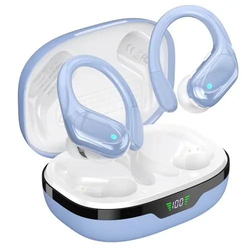 HAOYUYAN wireless earbuds in blue with LED display charging case