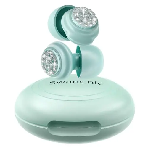 SwanChic reusable silicone ear plugs in lake blue with diamond accents